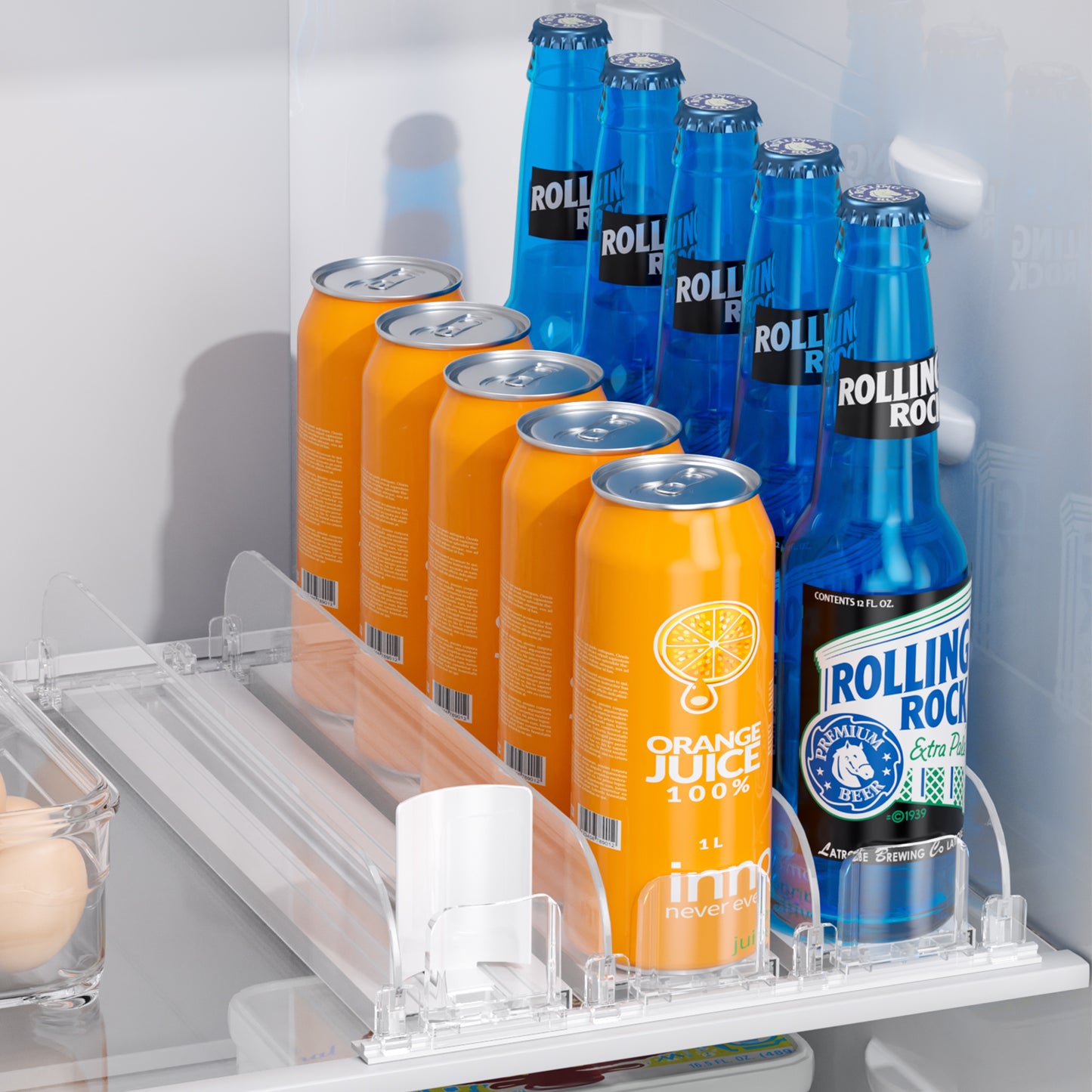 LAMU Drink Organizer for Fridge, Soda Can Organizer Dispenser for Refrigerator with Automatic Pusher Glide, Width Adjustable Clear Dividers Can Holder for 6-20oz Beverage, 15''D x16.6''W, 5 Rows