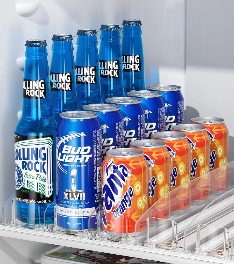 LAMU Drink Organizer for Fridge, Soda Can Organizer Dispenser for Refrigerator with Automatic Pusher Glide, Width Adjustable Clear Dividers Can Holder for 6-20oz Beverage, 15''D x16.6''W, 5 Rows