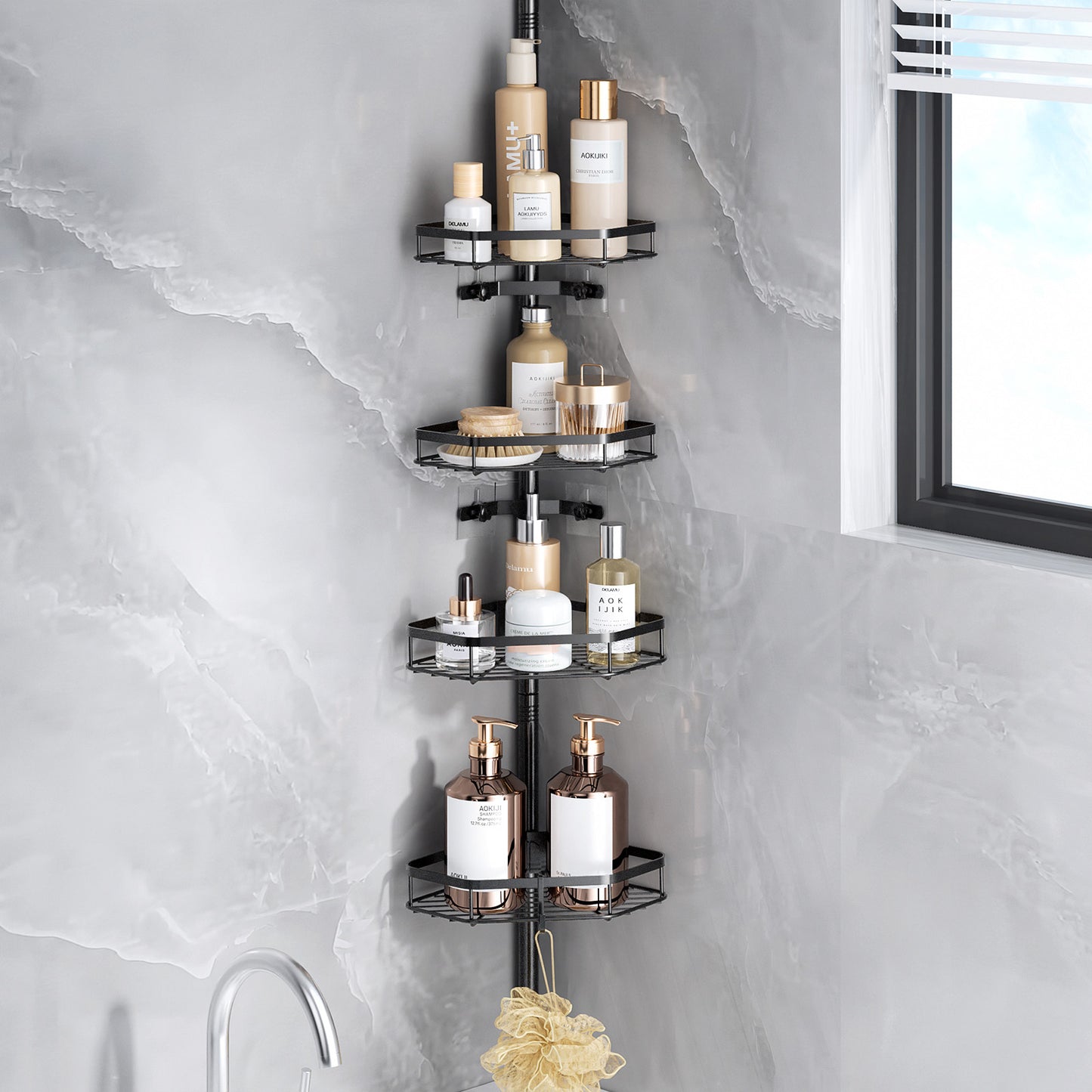 LAMU 4-Tier Corner Shower Caddy Tension Pole