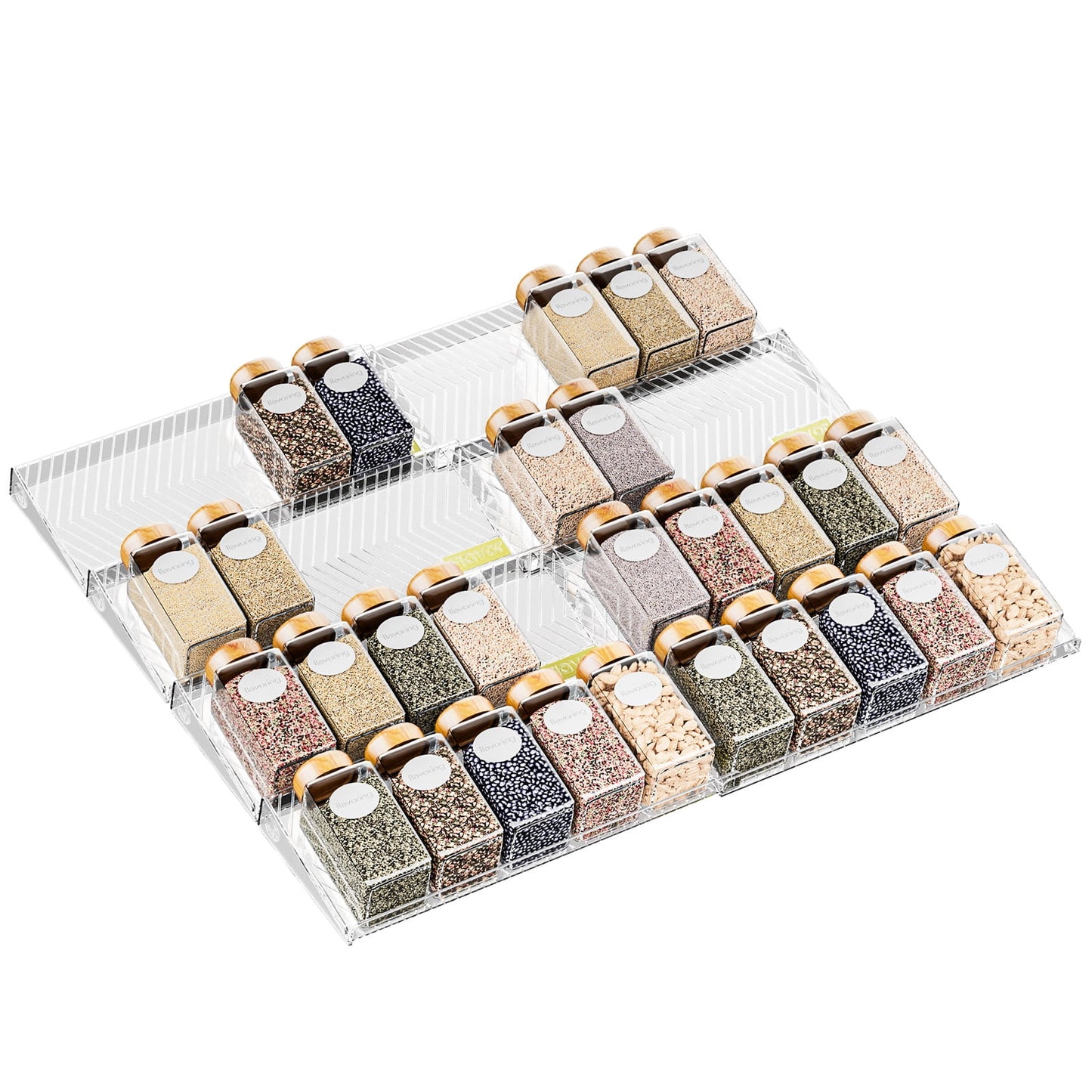LAMU Clear Acrylic Spice Drawer Organizer, 4 Tier- 2 Set Expandable From 11" to 22" Drawer Seasoning Organizer