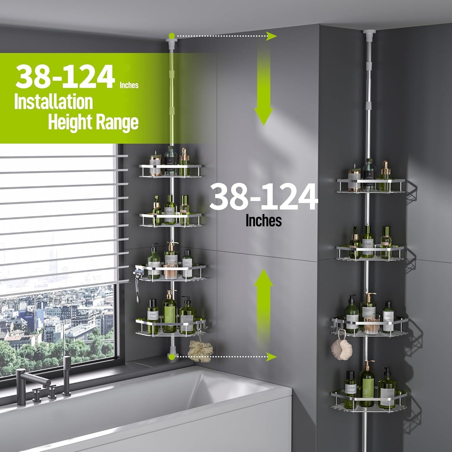 LAMU Corner Shower Caddy Tension Pole, Silver