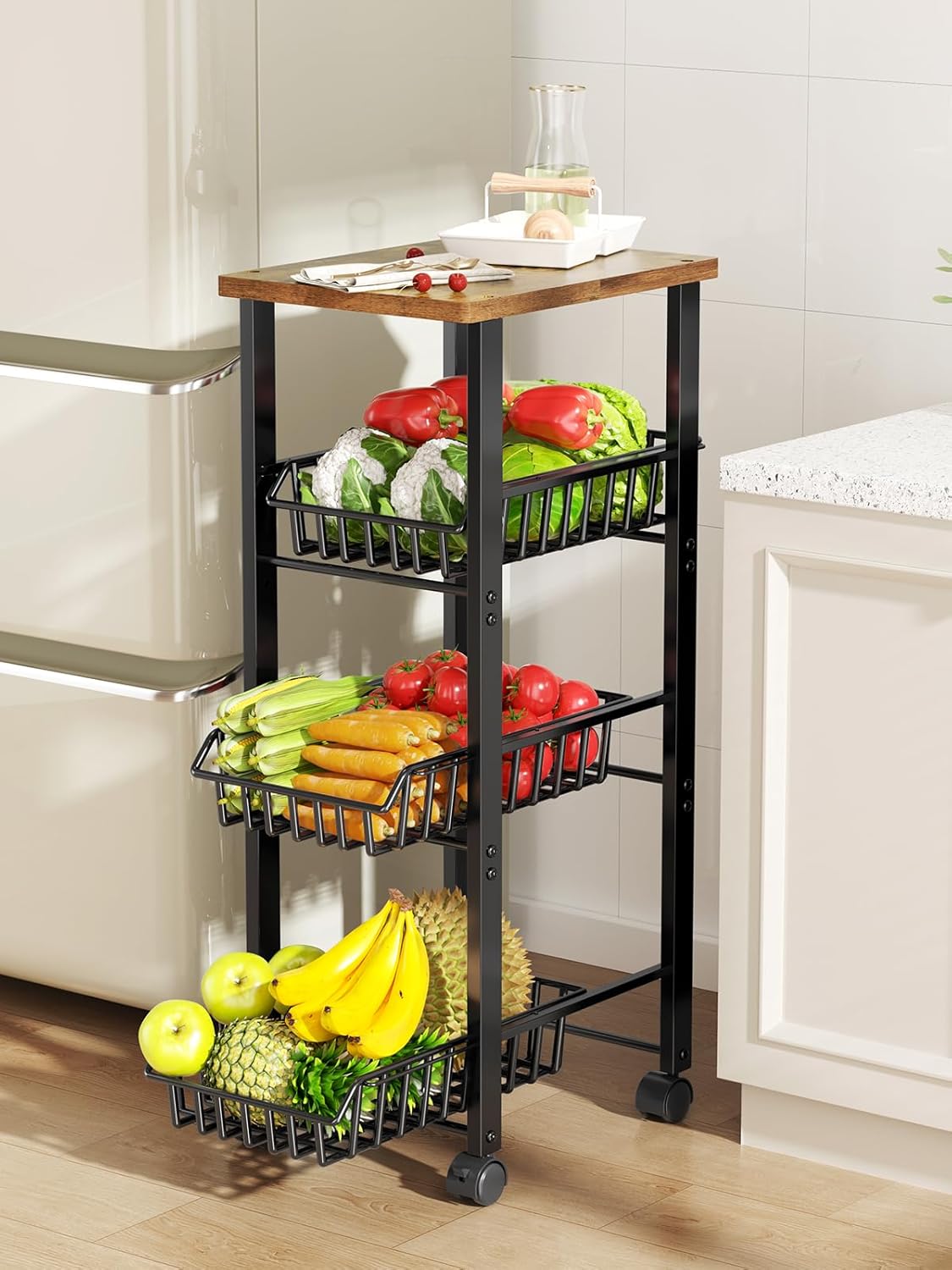 Delamu 4-Tier Rolling Kitchen Organizer and Storage Cart