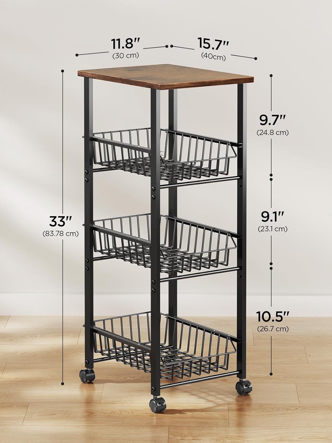 Delamu 4-Tier Rolling Kitchen Organizer and Storage Cart