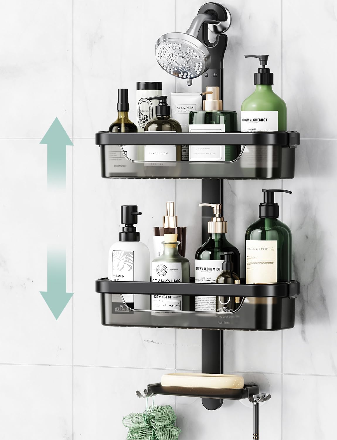 LAMU Hanging Shower Caddy, Over-the-Showerhead with Hooks