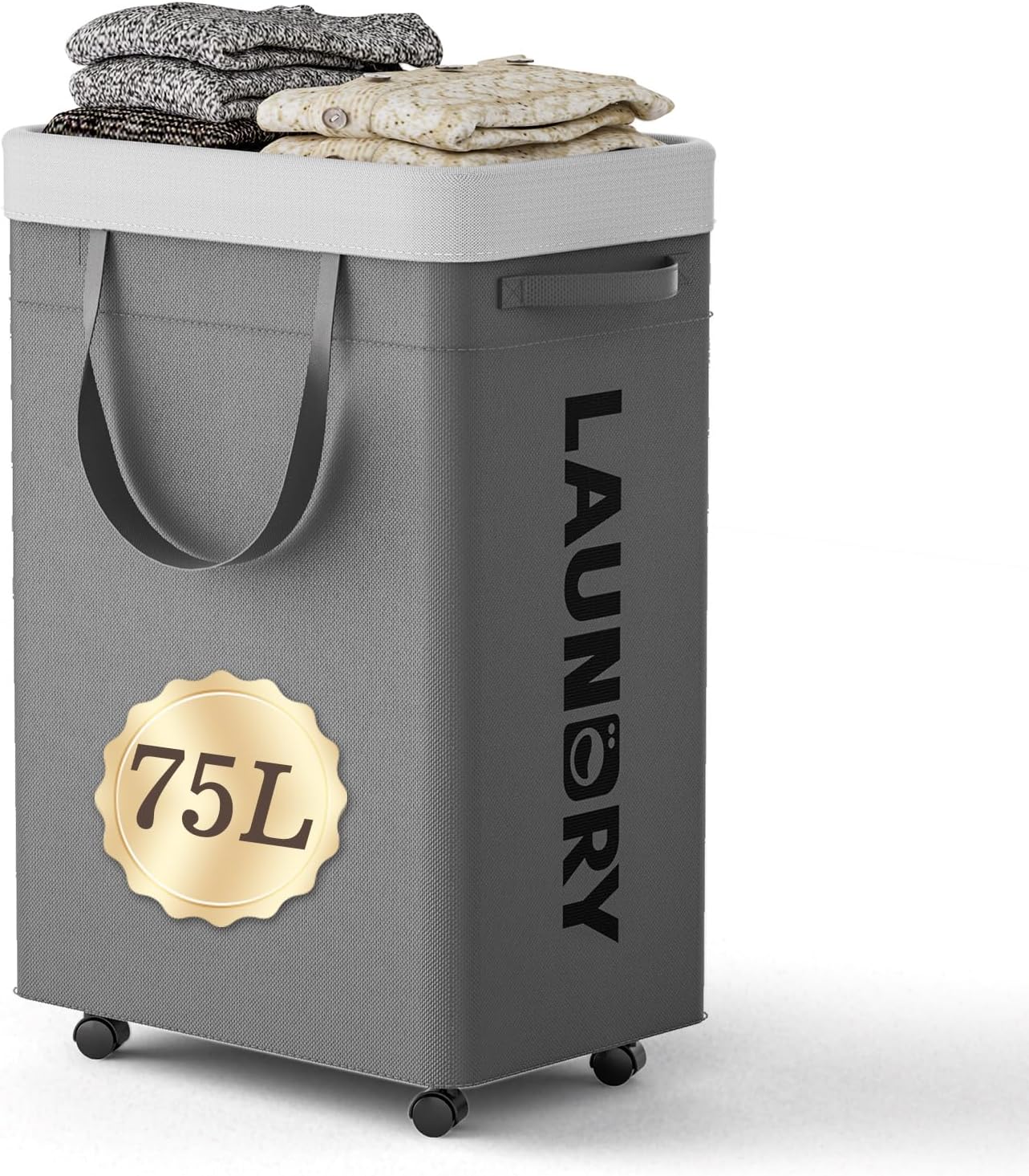 Delamu 75L Laundry Baskets with Wheels, Gray