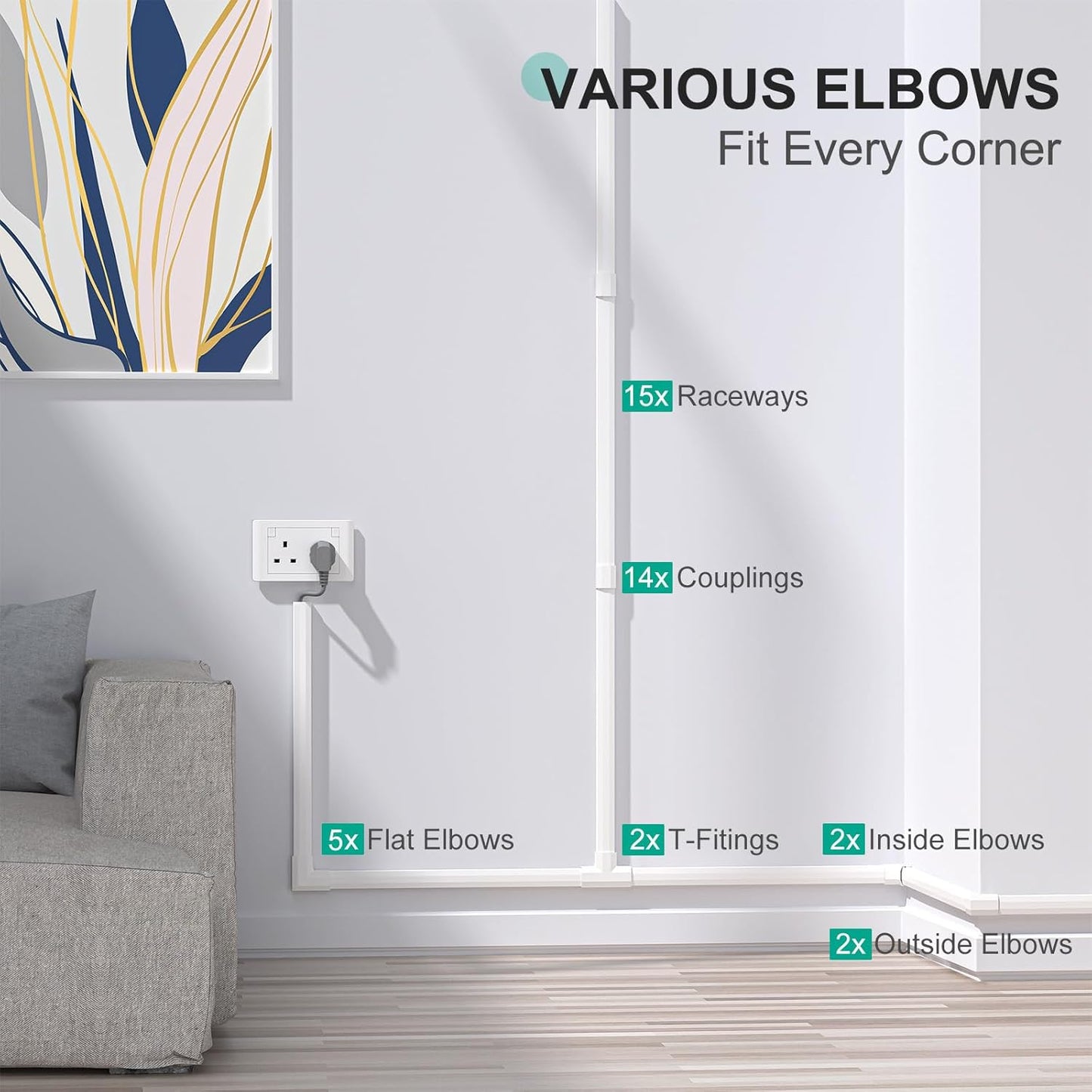 254in Cable Hider Cord Covers for Wires on Wall