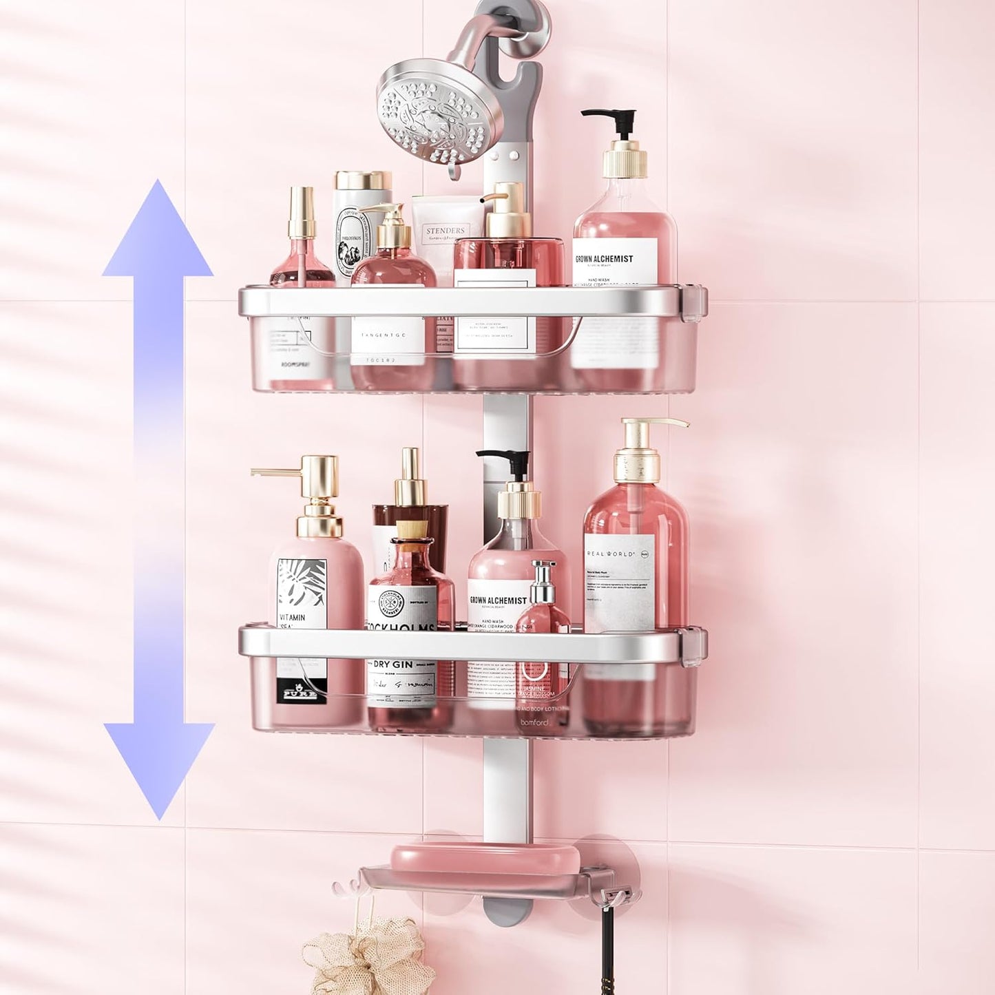 LAMU Hanging Shower Caddy, Over-the-Showerhead with Hooks