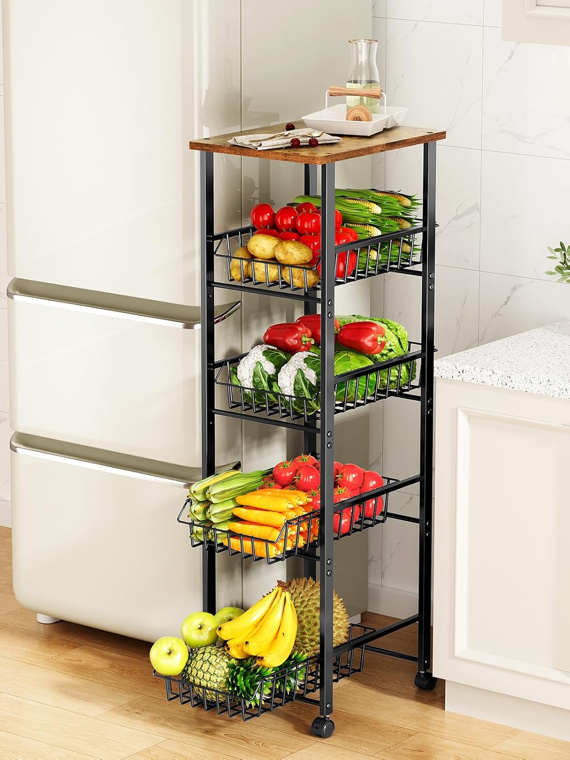 Delamu 5 Tier Kitchen Organizer and Storage Cart with Wheels