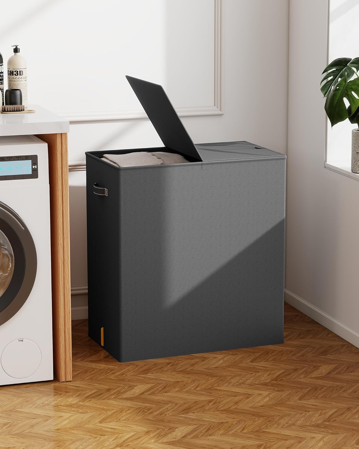 Delamu 150L Large Laundry Hamper with Lid, Gray