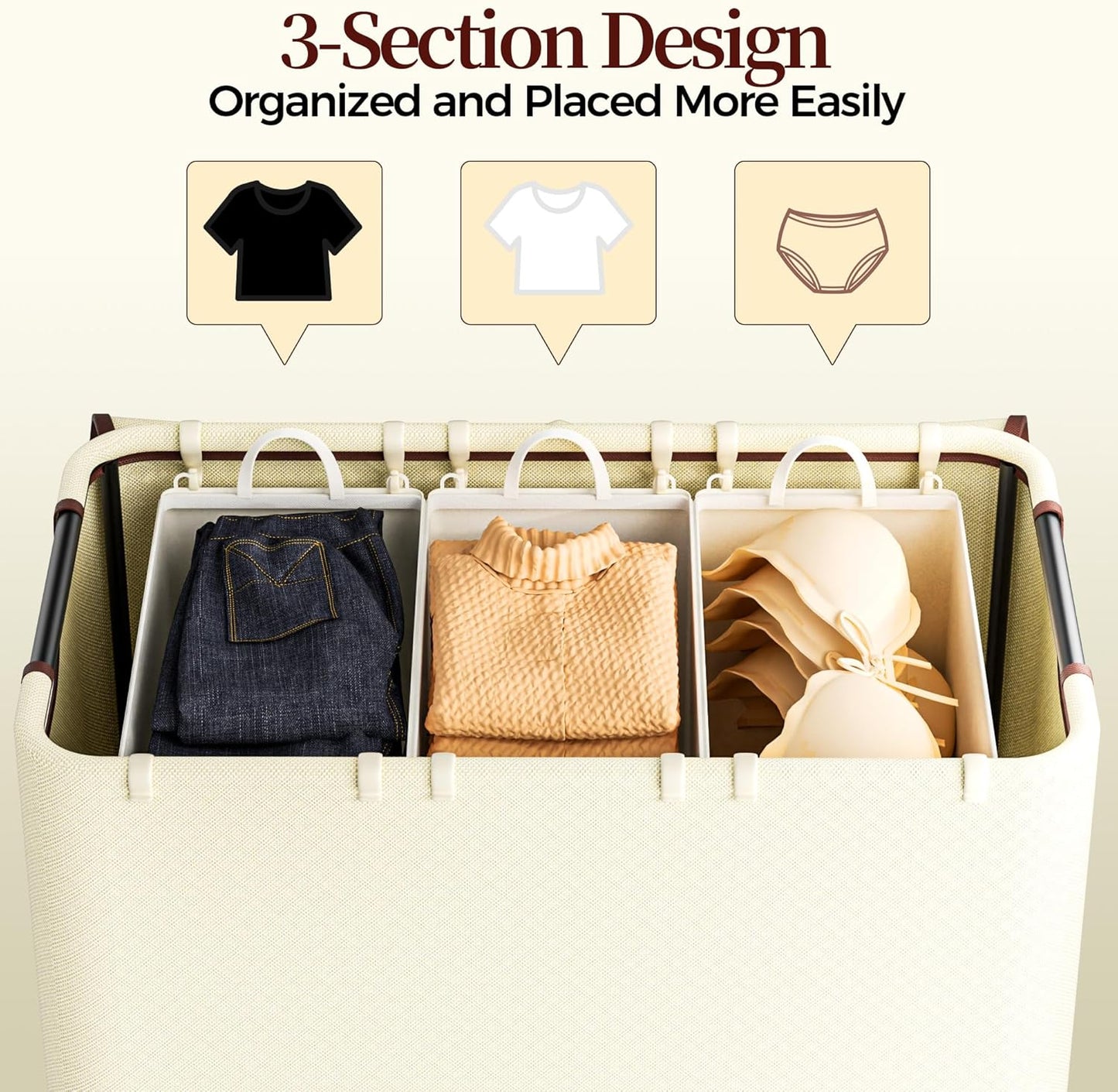 Delamu 160L Laundry Basket with Wheels, Beige