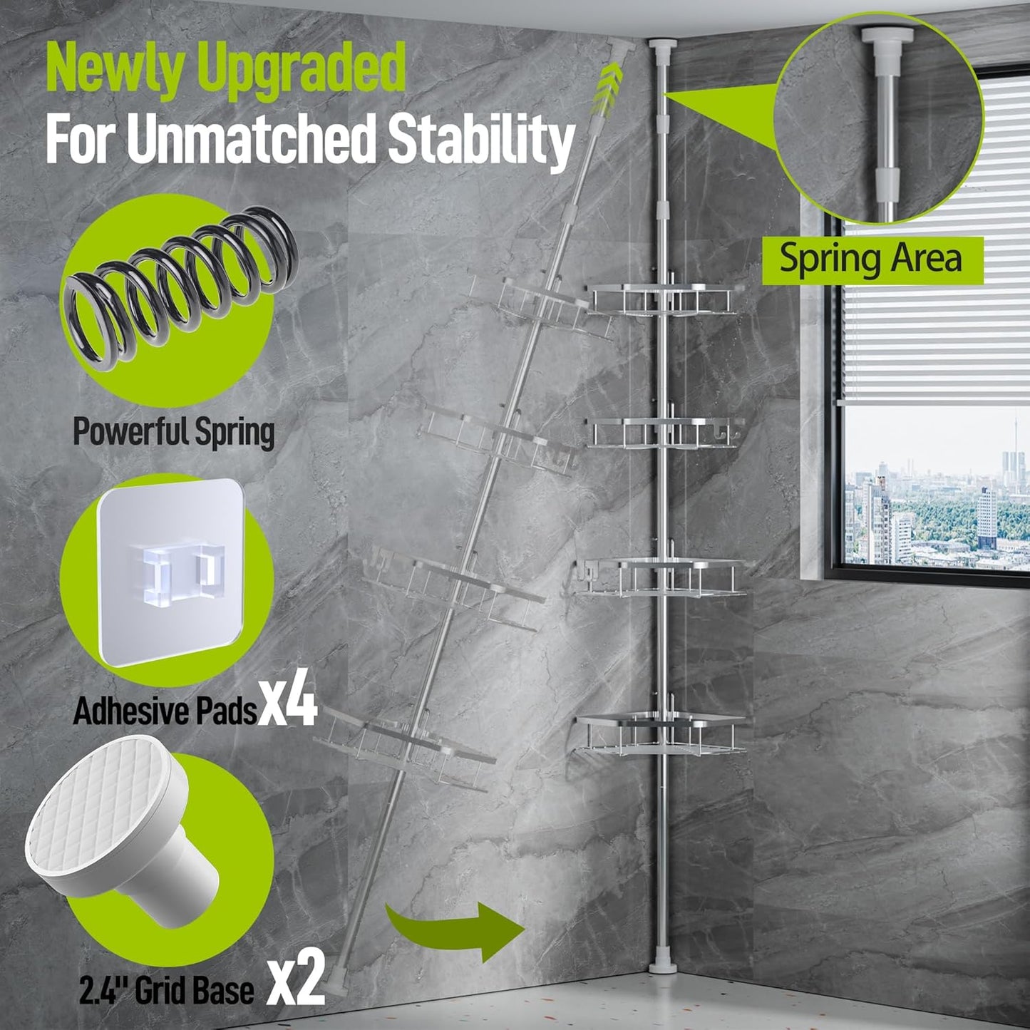 LAMU Corner Shower Caddy Tension Pole, Silver