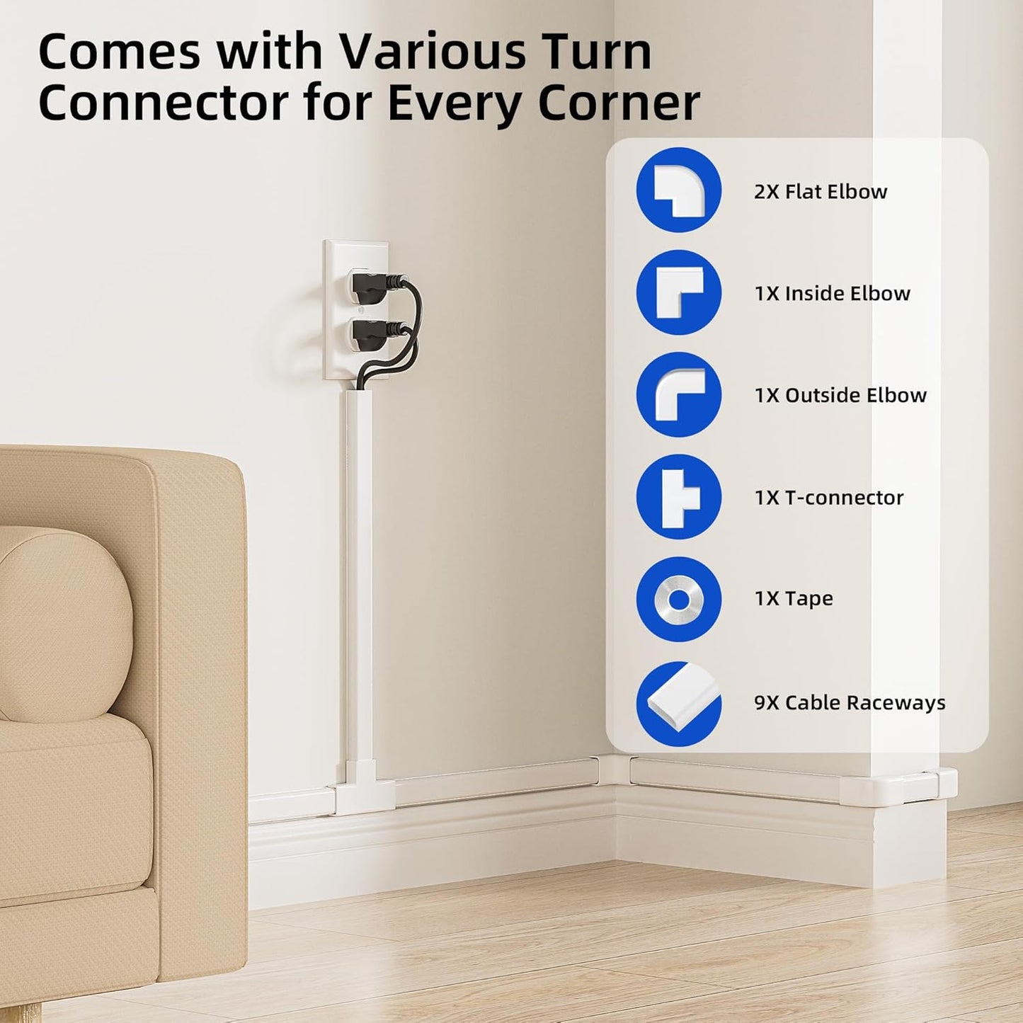 Delamu Cord Hider Cable Hider, 142in Cord Covers for 2-3 Wires on Wall