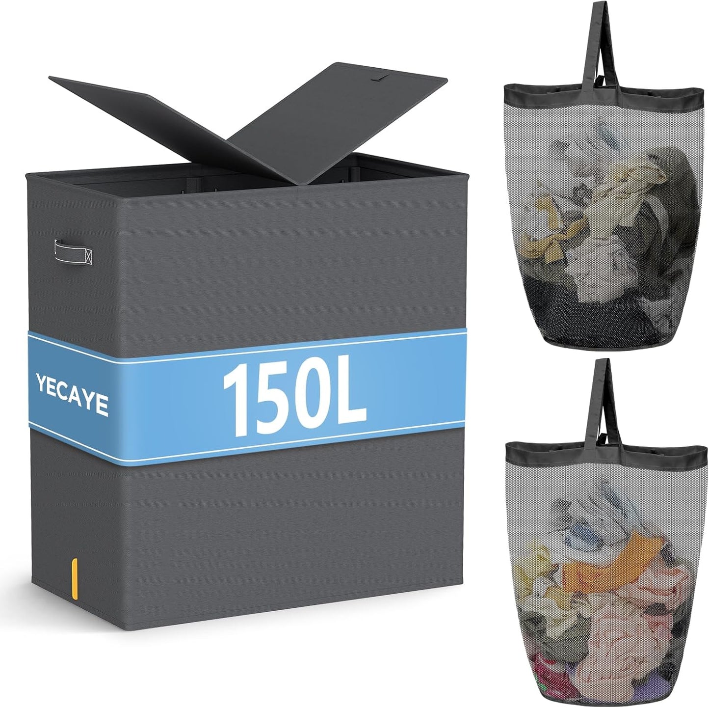 Delamu 150L Large Laundry Hamper with Lid, Gray