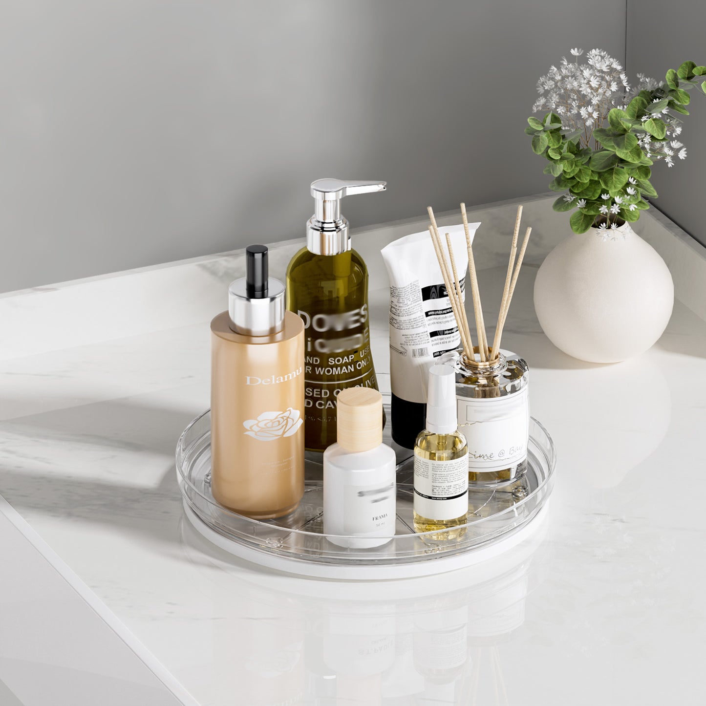 LAMU 3 Pack Lazy Susan Organizer, Clear Lazy Susan Turntable for Cabinet Rotating Organizer for Kitchen, Pantry, Refrigerator, Table Top, Bathroom, Spice Storage Comdiment Organizer 11.4'' +2Pcs 9''