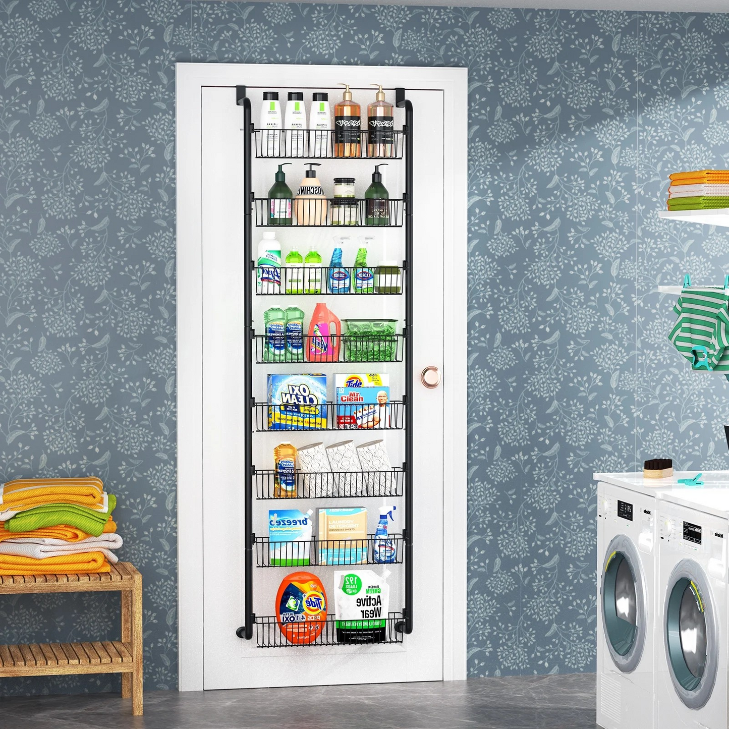 Delamu Over the Door Pantry Organizer, 8-Tier Pantry Organization and Storage, Metal Hanging Spice Rack for Kitchen, Laundry, Bathroom