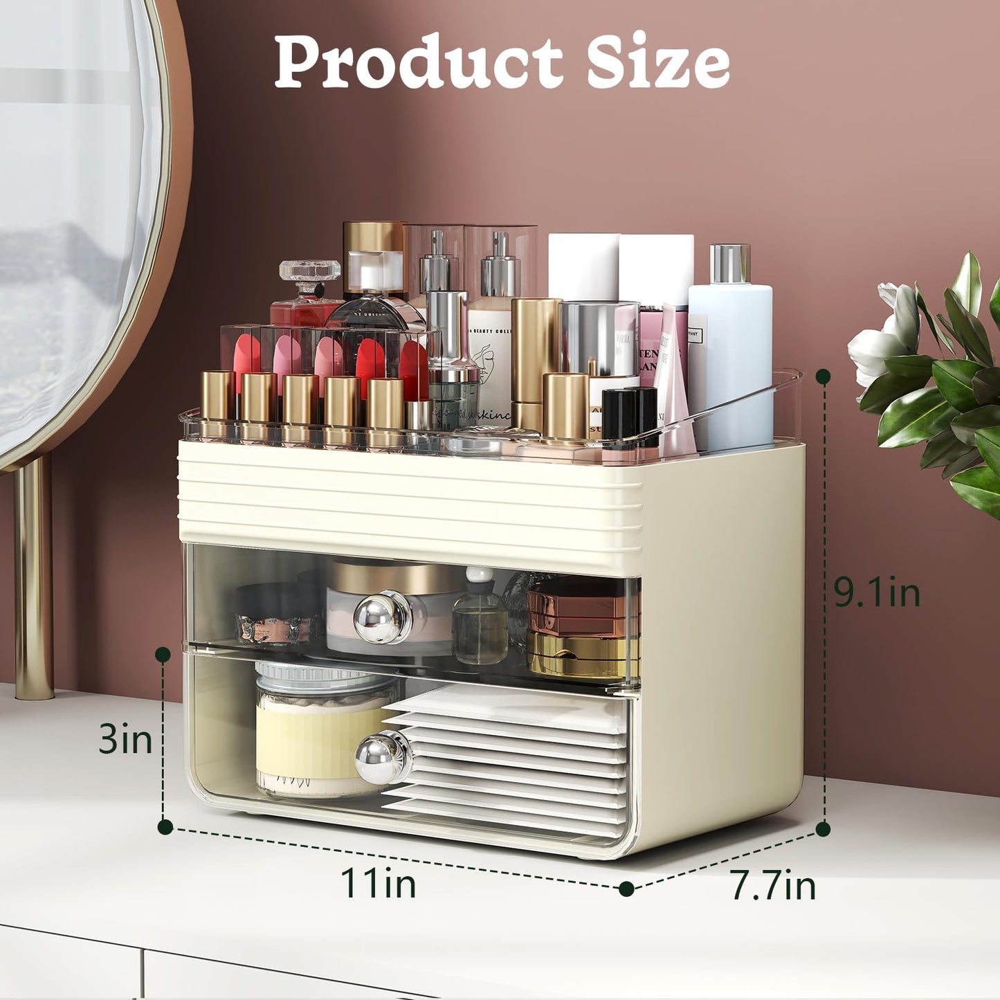 LAMU Makeup Organizer Countertop with Extra Large Drawer