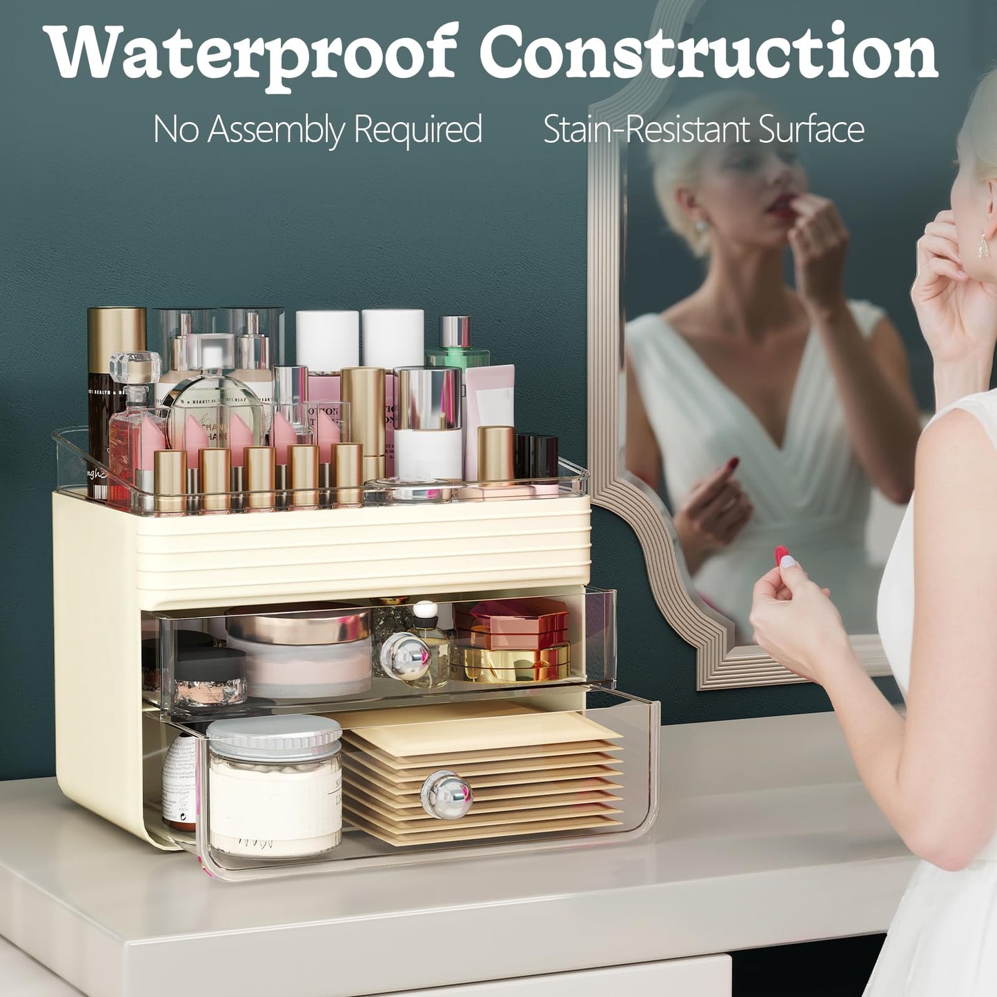 LAMU Makeup Organizer Countertop with Extra Large Drawer