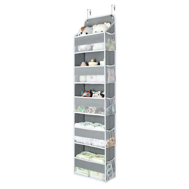 Pocket Hanging Organizer, Delamu 5-tier Over the Door Organizer for Diapers & Toys, Closet Door Organizer, Gray