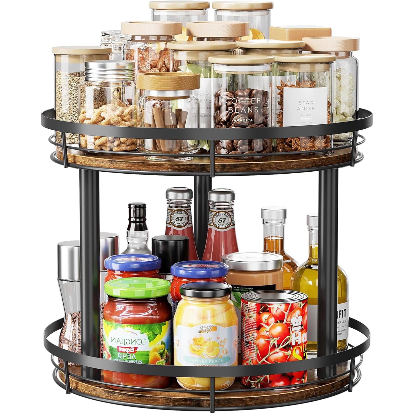 LAMU 12" Lazy Susans Turntable Organizer 2 Tier for Cabinet Pantry Kitchen Countertop Refrigerator Cupboard, Carbonized Wood Black