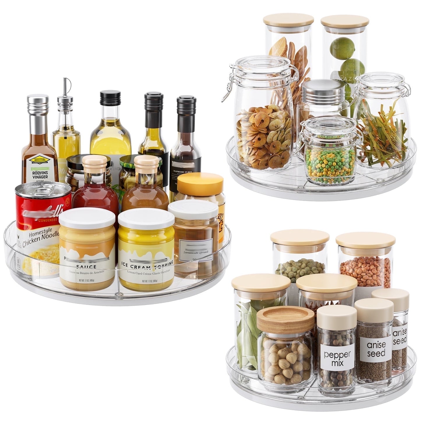 LAMU Rotating Lazy Susan Turntable Organizer for Kitchen Cabinets Spices Storage, 3 Pack, 11.4in + 9in+ 9in