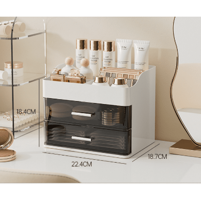 Makeup Organizer for Vanity,Vanity Organizer with 2 Drawers,Makeup&Skincare Organizers Countertop,Cosmetic Display Case,Vanity Storage Box(White)