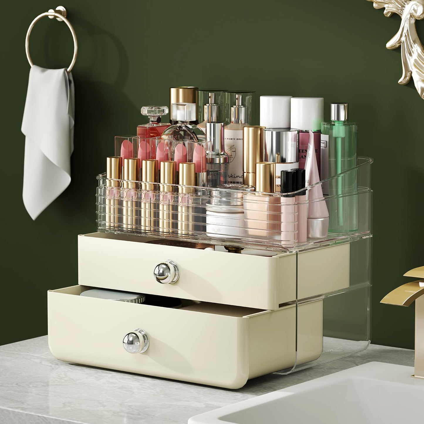 LAMU Makeup Organizer Countertop with Extra Large Drawer