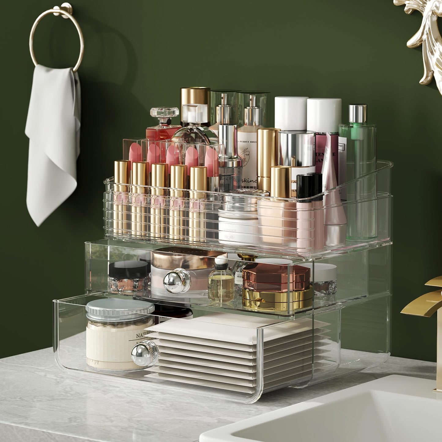 LAMU Makeup Organizer Countertop with Extra Large Drawer