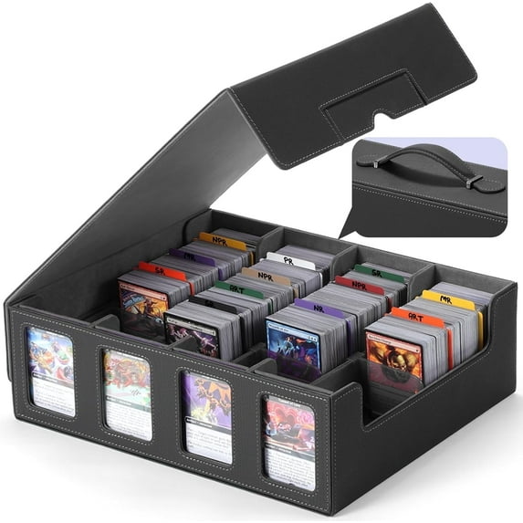 LAMU Trading Card Storage Box with Commander Display ,13.7" x 11.4" x 4.4" 4-Row Dec 4-Row Deck Case with Removable Lid; 3000+ Card Deck Box for MTG TCG Sports Card,Gray
