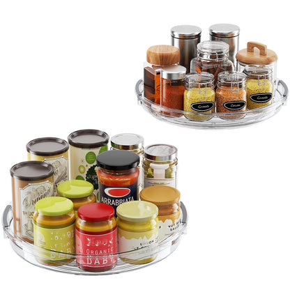 2 Pack Lazy Susan Turntable Organizer for Cabinet Refrigerator 9.25'' + 10.6'' Rotating Lazy Susan, Transparent