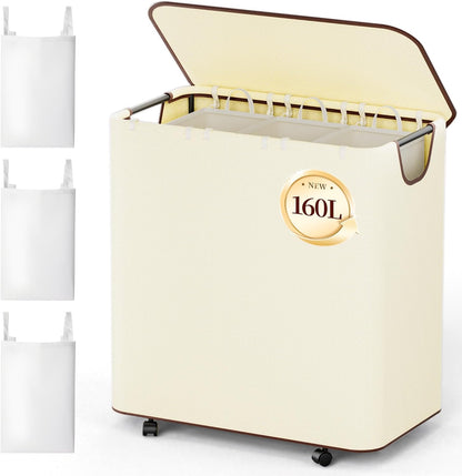 Delamu 160L Laundry Basket with Wheels, Beige