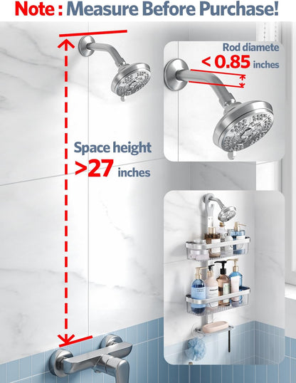 LAMU Hanging Shower Caddy, Over-the-Showerhead with Hooks