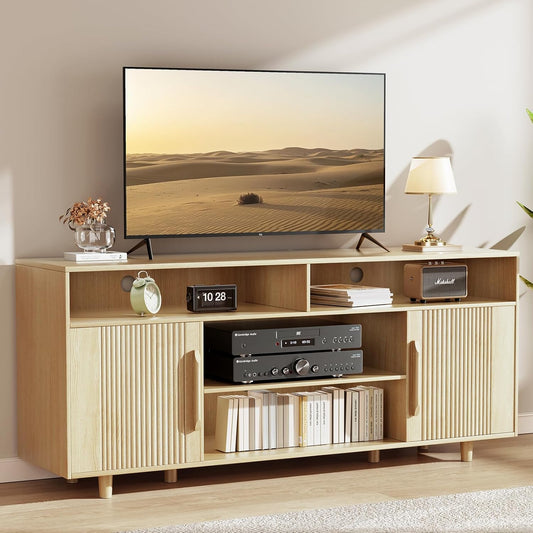 Delamu TV Stand for 65 Inch TV, Fluted Modern Entertainment Center with Storage