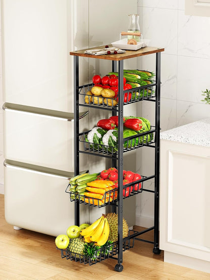 Delamu 5 Tier Kitchen Organizer and Storage Cart with Wheels