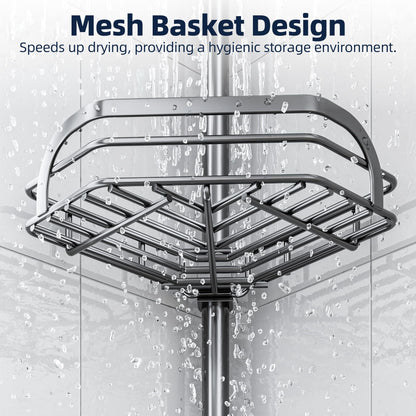 LAMU Corner Shower Caddy Tension Pole, Adjustable 4-Tier Shower Caddy, Fits 29-110 Inch Heights