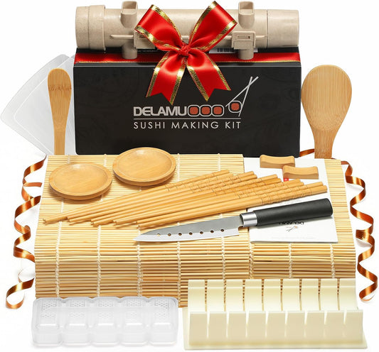 Delamu Sushi Making Kit, 20 in 1 Bazooka Roller Kit