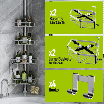 LAMU Corner Shower Caddy Tension Pole, Silver