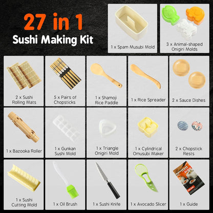 Delamu Sushi Making Kit 27 in 1 [Parent-Child] Sushi Roller Tool