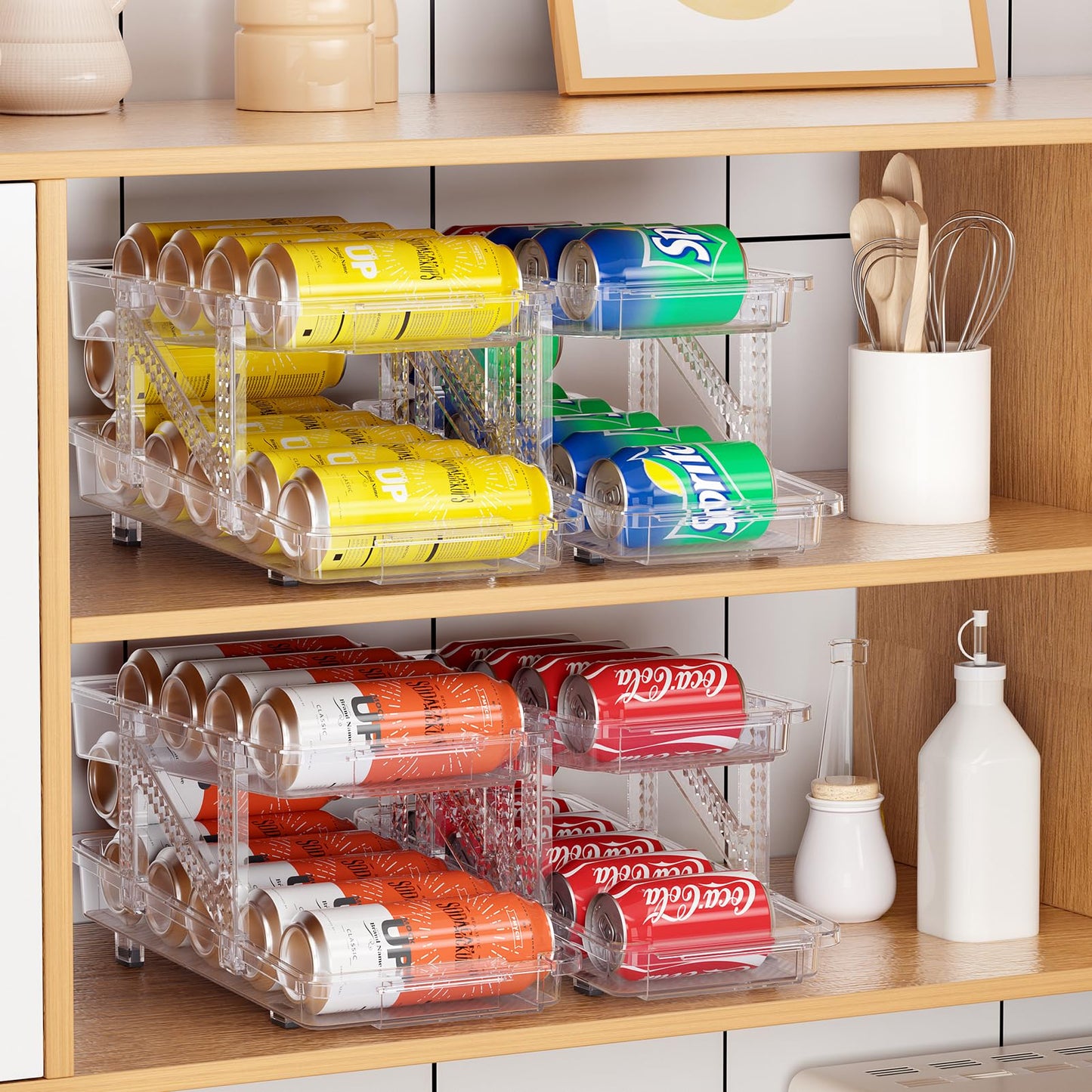 LAMU Soda Can Dispenser for Refrigerator Set of 2 Adjustable Width