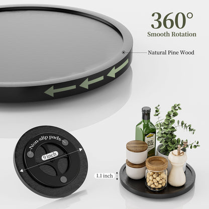 LAMU 10" Bamboo Lazy Susan Kitchen Turntable for Pantry Cabinet or Table, Black