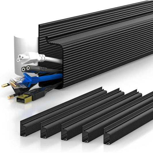 Delamu 6 X 15.7in Cord Hider, Cable Management, Wire Covers, Under Desk Cable Trays, and Self-Adhesive Raceways for Desk, Black