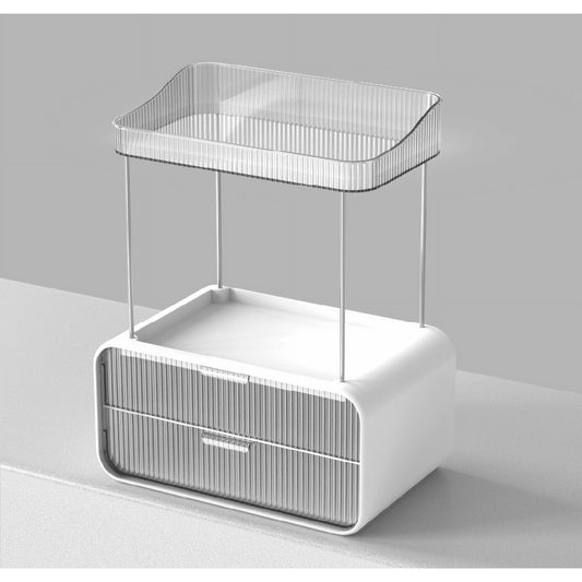 Delamu 3 Tier Clear Makeup Organizer with 2 Drawer, Cosmetic Storage for Dresser Countertop and Bathroom Vanity, Beauty Holder for Lipstick Brush Skincare