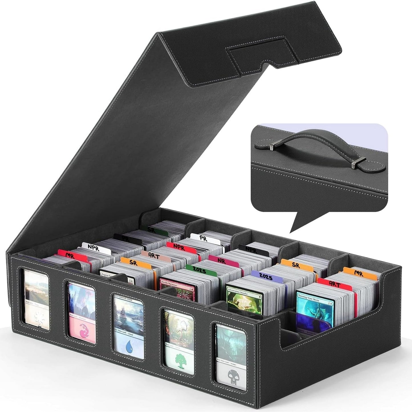 LAMU Trading Card Storage Box with Commander Display, 17.1" x 11.4" x 4.4" Inch 5-Row Dec 5-Row Deck Case with Removable Lid, 3000+ Card Deck Box for MTG TCG Sports Card