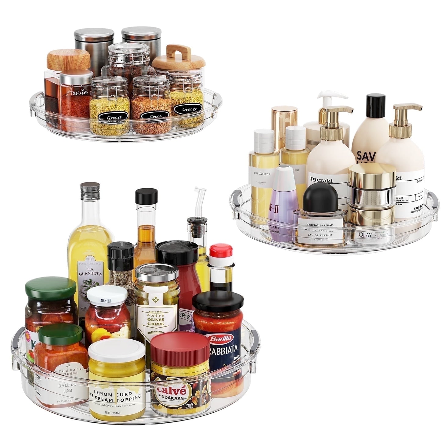 LAMU 3 Pack Set Lazy Susans for Refrigerator, Turntable Organizer for Table, Countertop Storage Rack for Cabinet, Kitchen, 9.25in+10.62in+11.81in