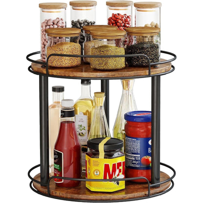 LAMU 10.2'' Wood Lazy Susan Turntable Organizer for Cabinet, 2 Tier Lazy Susan Spice Rack Organizer for Kitchen, Table Top, Countertop, Pantry, Medicine Organizer