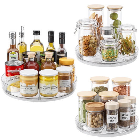 LAMU Rotating Lazy Susan Turntable Organizer for Kitchen Cabinets Spices Storage, 3 Pack, 11.4in + 9in+ 9in