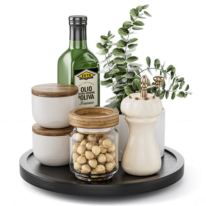 LAMU 10" Bamboo Lazy Susan Kitchen Turntable for Pantry Cabinet or Table, Black