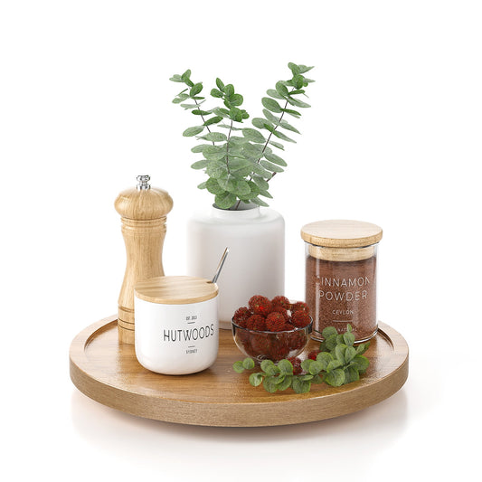 LAMU 9" Bamboo Lazy Susan Kitchen Turntable for Pantry, Cabinet or Table Top