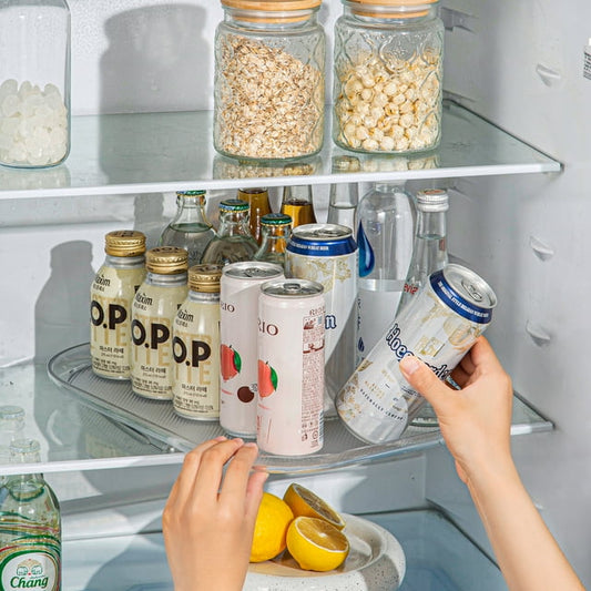 Turntable Organizer for Refrigerator, Delamu Extra Large Rectangle Lazy Susans for Cabinet, Pantry, Kitchen & Bathroom, Acrylic Rotating Fridge Tray  ﻿