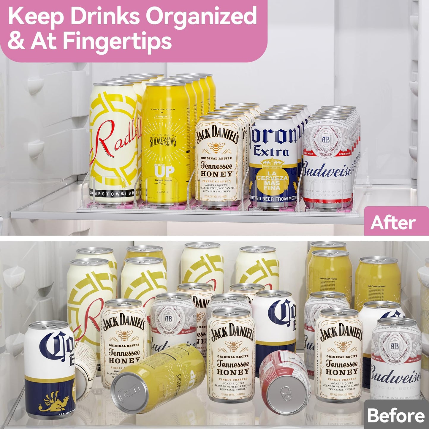 LAMU Self-Pushing Soda Drink Can Dispenser Beverage Organizer for Refrigerator