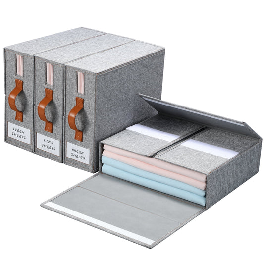 Sheet Organizers and Storage,Delamu Linen Closet Organization, Bed Sheet Organizer, Blanket Organizer,Bedding Storage for Clothes, Gray